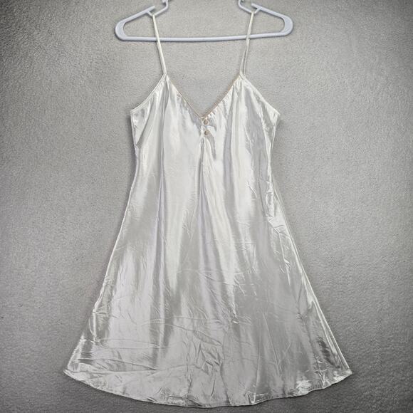 BHS Satin Nightgown Lingerie Chemise S Slip Sheer 80s 90s Vtg Nightie White - Picture 1 of 9